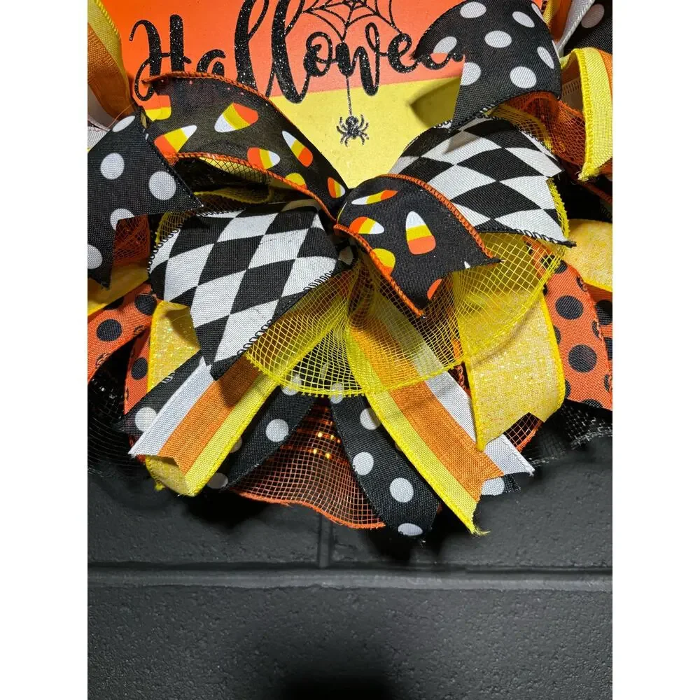 Halloween Wreath~Candy Corn, Trick Or Treat~Large~Front Door~Handmade 22 inch